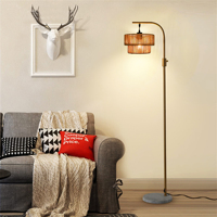 Lampe sur pied de qualité supérieure 3000K blanc chaud, abat-jour en chanvre rustique sur cadre en fer doré, CRI80, gradation douce