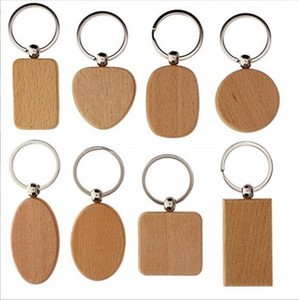 Factory Sales Custom Beech Wood Keychains 18 Designs Stock Wooden Key Tags with UV Printing and Laser Logo