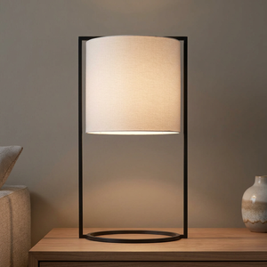 Modern Touch Control LED <b>Silver</b> Metal Frame Electric Desk <b>Lamp</b> Fabric Drum Shade AC Minimalist Reading <b>Lamp</b> Bedroom Living Room - Product Image 2