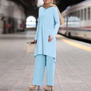 Novo Ramadan Duas Peças Conjuntos Camisa Calças Mulheres Ternos Muçulmanos Camisa Blusa Musulman Conjuntos Marroquino Kaftan Islâmico Vestido Conjuntos - Product Image 5