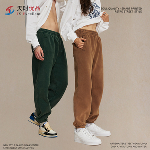 กางเกงวอร์มผู้ชายผ้ากำมะหยี่ 360 กรัม คุณภาพสูง ขายส่ง ทรงวินเทจ จับจีบ เอวกลาง ออกแบบหลวมสบายๆ สีสันสดใส รับสั่งทำ - Product Image 1