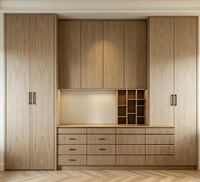 Armoire en placage de bois EO du sol au plafond, placard modulaire sur mesure avec coiffeuse intégrée