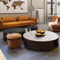 Ensembles de table de salon, design spécial moderne, en marbre, rond, café de luxe en or, 4 pièces