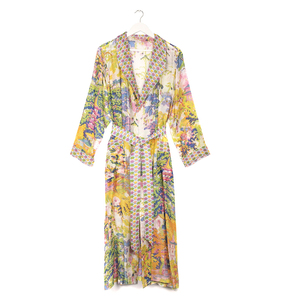El último diseño de <span class=keywords><strong>lino</strong></span> impreso amarillo pijamas vestidos de boda nupcial trajes de manga larga vestidos de noche - Product Image 3