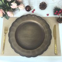 Assiettes de présentation vintage en bronze de 13 pouces avec bord perlé, en plastique, pour la décoration de table de mariage