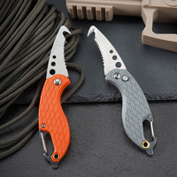 Couteau à colis express portable en acier inoxydable dentelé avec crochet, pour camping, survie, déballage, porte-clés pliant