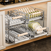 Rak Piring Dapur Stainless Steel 201 Model Laci Kabinet, Organizer Geser, Pengering, Gaya Minimalis untuk Mangkuk dan Piring