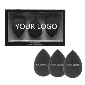 Éponges de maquillage noires personnalisées en 3 pièces, éponge cosmétique personnalisée, applicateur de maquillage avec emballage, éponges de maquillage pour fond de teint - Product Image 1