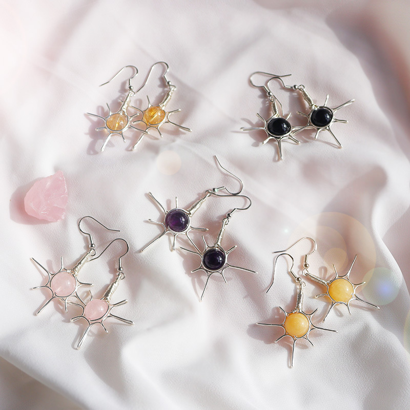 Natural Crystal Bead Crystal Earrings Star