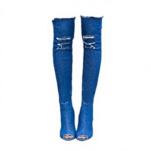 Botas vaqueras de tacón alto por encima de la rodilla con boca de pez, de mezclilla, para otoño, talla grande europea, con suela de goma que aumenta la altura - Product Image 2