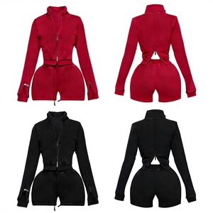 Novedades: Conjunto Deportivo de 2 Piezas para Mujer, Chaqueta con Cremallera de Manga Larga y Pantalones Cortos, Personalizable con Logotipo, para Todas las Temporadas - Product Image 1
