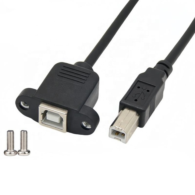0.3m 0.5m 1m 90 Degree PVC USB 2.0 B Male to Female Printer Cable With Screw Panel Mount for Scanner Printer