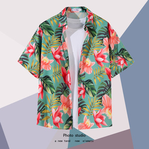 เสื้อเชิ้ตชายหาดฮาวายพิมพ์ลายดิจิทัลสำหรับผู้ชายเสื้อโพลีเอสเตอร์ดีไซน์ใหม่2025