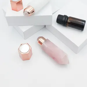 Натуральный розовый кварц, лечебный кристалл, бутылка для эфирного масла 15 мл, кристаллы чакры, Массажная палочка, рулон на бутылку, Подарочная коробка, используется для йоги