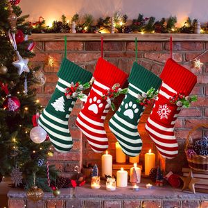 2024 New Design Christmas Stocking Gift Bag Striped Print Knitted <b>Cat</b> Dog Candy <b>Socks</b> Christmas Decorations - Product Image 3