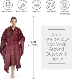 Manta Poncho <span class=keywords><strong>Herpa</strong></span>, Súper Suave y Cómoda, Manta de Felpa para Adultos, Mujeres, Hombres y Niños, Manta Envolvente de 200 x 140 cm - Product Image 4