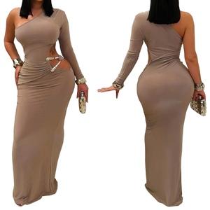 ชุดเดรสสีพื้นเข้ารูปเปิดไหล่แนวเซ็กซี่ของผู้หญิงแฟชั่น - Product Image 4