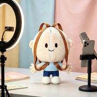 Sac à dos en peluche personnalisé avec personnage de dessin animé, caractéristiques faciales brodées, tissu à poils courts, pour usage quotidien, destiné aux importateurs de jouets, OEM ODM
