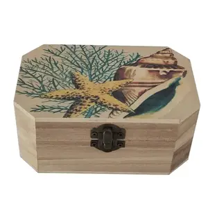 Tampa articulada caixas presente madeira logotipo impresso estrela do mar caixa secreta