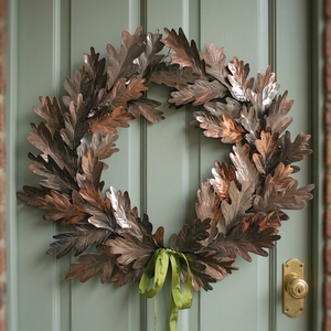 Couronne rustique artisanale en métal feuille de chêne, ronde, décorative, fleurs naturelles, non éclairée, emballage monopièce - Product Image 5