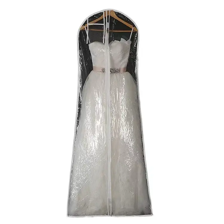 चीन निर्माताओं कस्टम लोगो सफेद शादी कवर दुल्हन की पोशाक Dustproof बैग शाम का गाउन कवर पारदर्शी कपड़े बैग