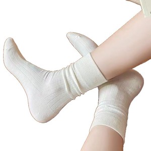 White Cotton Mid-Calf Socks For Women Anti-Bacterial Spring Autumn Ballet Style Gray Socks To Match Chunky Shoes - Product Image 5