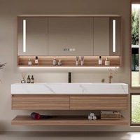 Ensemble de meuble-lavabo de salle de bain minimaliste italien avec vasque intégrée sans joint en céramique de pierre frittée