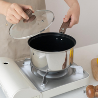 Casseroles et poêles à grain de bois antiadhésives personnalisables ensemble d'ustensiles de cuisine en acier inoxydable avec ustensiles de cuisine en verre