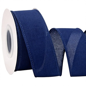 Bobine de ruban en organza bleu marine, tissé uni, durable, pour décoration de cadeaux, largeur 2,5 pouces, vente en gros - Product Image 3