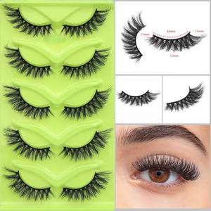 Vente en gros des faux cils les plus populaires, 5 paires, série œil de chat 3D, faits à la main, en fausse fourrure de vison, avec boîte verte - Product Image 1