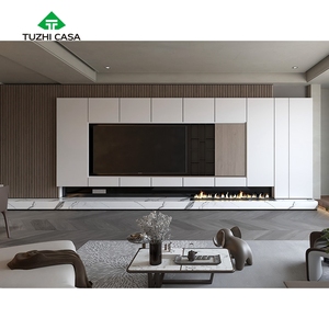 Meuble TV moderne de 65 pouces avec cheminée en bois massif de noyer, support mural avec <span class=keywords><strong>table</strong></span> - Product Image 6