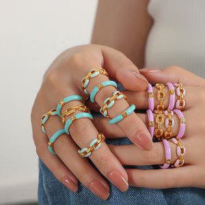 Anello smaltato a maglia in acciaio inossidabile colorato anello estivo con anello a catena in zircone <span class=keywords><strong>solitario</strong></span> viola blu - Product Image 1