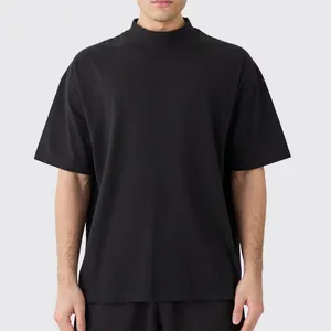 カスタムメンズTシャツドロップショルダーヘビーウェイトブラックリブクルー高品質綿100% ストリートウェア特大Tシャツ男性用
