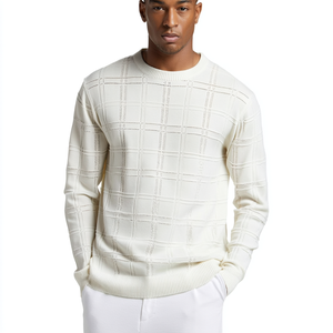 Maglione traforato Plaid tonale da uomo maglione girocollo a manica lunga in lana Merino - Product Image 5