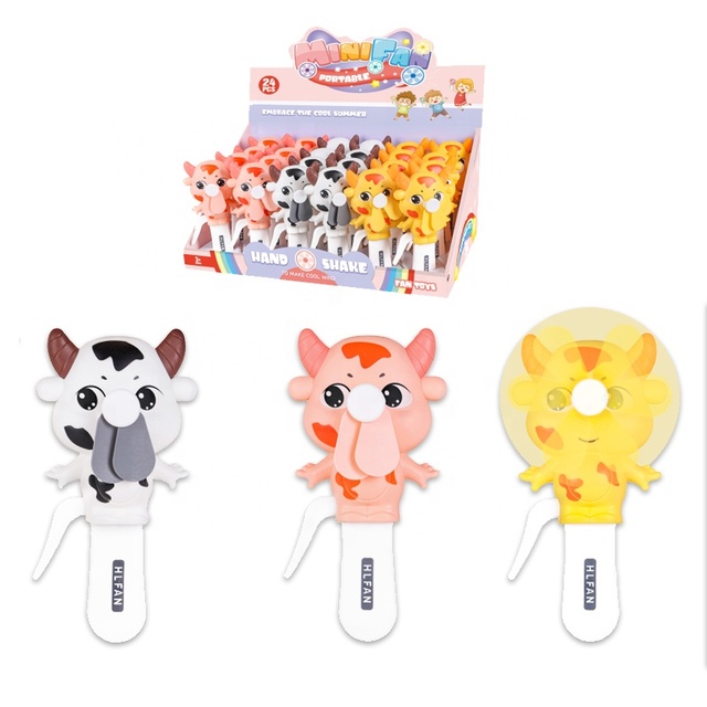 Mini Size Fan Cheap Plastic Toys Promotional Item Cartoon Cow Hand Press Fan