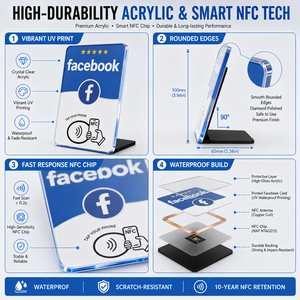 Individueller Acryl-NFC-Social-Media-Zählerständer mit QR-Code-URL für <span class=keywords><strong>Facebook</strong></span>, Instagram, Google, Hotels, Restaurants und Unternehmen - Product Image 2