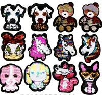 Grands patchs à paillettes réversibles personnalisés broderie au fer hibou chien tigre licorne animaux de dessin animé patchs pour vêtements d'enfants