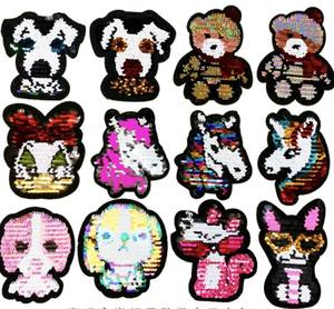 Большие двусторонние нашивки с блестками на заказ, вышивка утюгом, Сова, собака, тигр, единорог, Мультяшные нашивки для детской одежды - Product Image 6