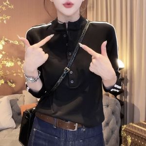 Women's Stand-Up Collar Long Sleeve Knit <b>Top</b> Red And Black Polyester Soft Slim Fit Autumn Winter Inner <b>Layer</b> Wear - Product Image 5