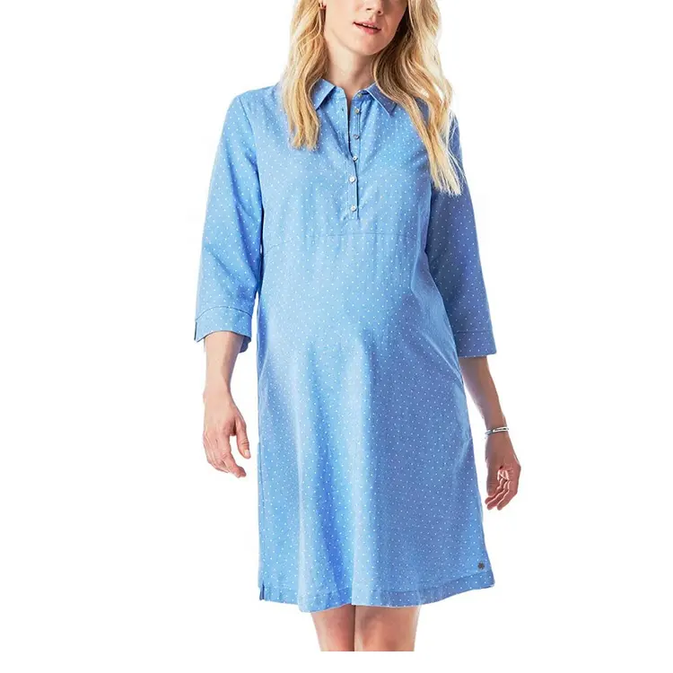 3/4 Saleeve Polka Dot Shirt Dress Pregnant Women Maternity Clothing Dress