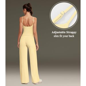 Workout Sets For Women Padded Tank Tops Matching Straight Leg Yoga Outfits <b>Spaghetti</b> Strap Square Neck Breathable 2 Piece Set - Product Image 3
