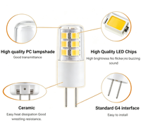 Ampoule LED G4 en forme de maïs AC/DC 12V 2W sans scintillement 250LM 360 degrés, lampe bi-broches 2700-6500K pour lustre et applique murale