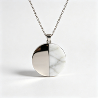 Collier pendentif demi-lune en acier inoxydable 316L et marbre, pierre naturelle personnalisable, antirouille et hypoallergénique