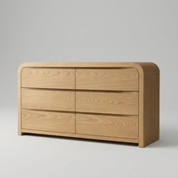 Meuble de chambre à coucher en chêne massif de style minimaliste français moderne, commode large à 6 tiroirs avec des courbes design, excellente solution de rangement