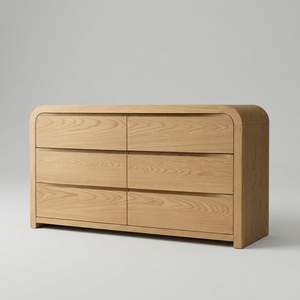 Meuble de chambre à coucher en chêne massif de style minimaliste français moderne, <span class=keywords><strong>commode</strong></span> large à 6 tiroirs avec des courbes design, excellente solution de rangement - Product Image 3