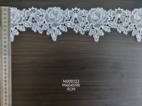 Tissu en dentelle brodée élégant rétro, motif floral vintage avec nœud rose, bordure en dentelle à cils, maille non extensible 100% polyester transparente pour garçons