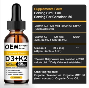 Gouttes liquides de vitamine D3 et de vitamine K2 de marque privée, supplément <span class=keywords><strong>d</strong></span>'huile MCT végétalien bio, soutien du muscle osseux fort, gouttes pures D3 K2 - Product Image 4