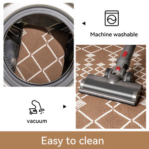 Tapis de cuisine rectangulaire à motif géométrique, antidérapant, en polyester et coton, marron, design grille étoilée, tapis de sol pour cuisine - Product Image 3