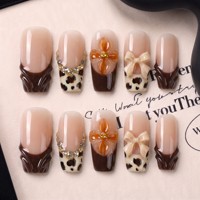 Uñas Postizas Francesas con Incrustaciones de Esmalte Dorado, Curva Cuadrada de 2.5, Hechas a Mano, de PMMA, Cobertura Total, Desmontables y Reutilizables