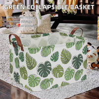 Panier de Pâques rectangulaire vert NTAOHAMPER, pliable, imperméable, thème jungle, boîte de rangement en tissu pour enfants avec poignées